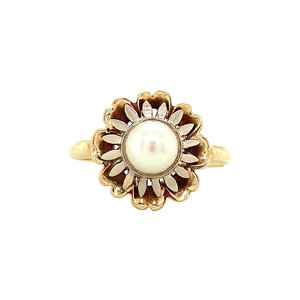 Bicolour gouden ring met parel 14 krt