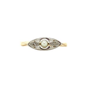 Gouden ring met parel en diamant 14 krt