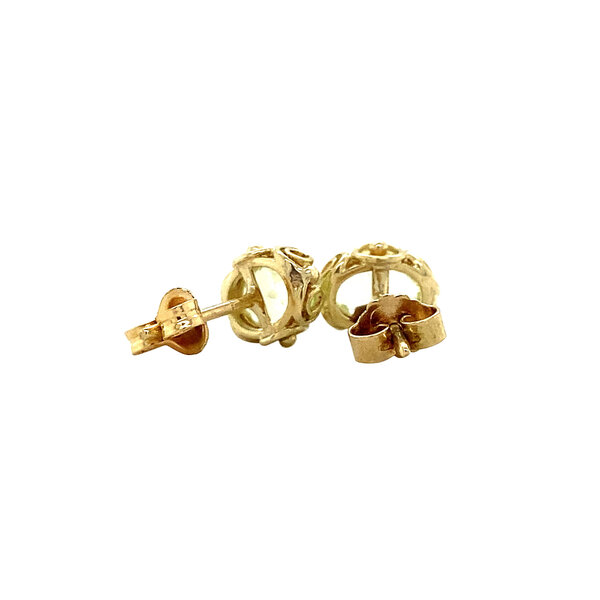 vintage Gouden oorstekers met gele spinel 14 krt