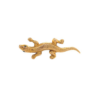 Gold brooch salamander with green colour stone 14 krt