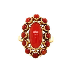 Gold entourage ring with blood coral 14 krt