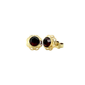 Gold ear studs with garnet 14 krt