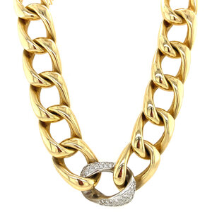 Gold gourmet necklace with diamond 14 kt