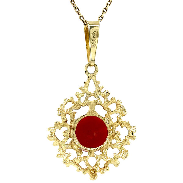 vintage Gouden hanger met bloedkoraal 14 krt