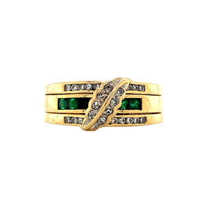 Gold ring with emerald and diamond 18 krt