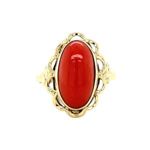 Gold ring with blood coral 14 krt