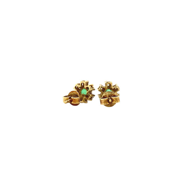 vintage Gouden oorstekers met diamant en smaragd 14 krt