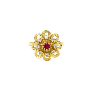 Gold ring with ruby and zirconia 18 krt
