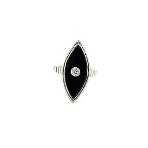 Witgouden ring met onyx en diamant 14 krt