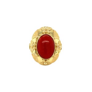 Gold ring with blood coral 14 krt