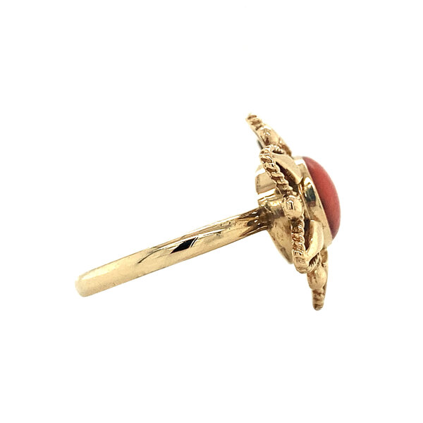 vintage Gouden ring met bloedkoraal 14 krt