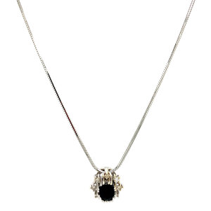 White gold necklace snake with pendant with sapphire and diamond 43 cm 14 krt