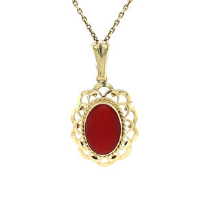 Gold pendant with blood coral 14 krt