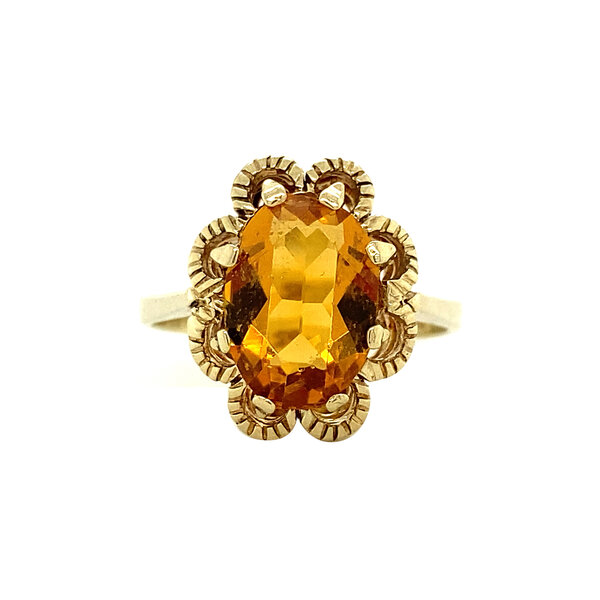 vintage Gouden ring met oranje glas 14 krt