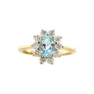 Gouden entourage ring met topaas en diamant 14 krt