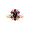 vintage Gouden entourage ring met toermalijn, natuurlijke robijn en diamant 14 krt