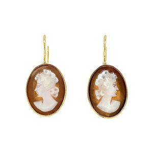 Gold earrings with cameo 14 krt