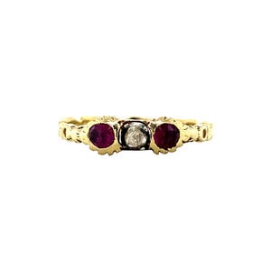 Gold ring with ruby and rose diamond 14 krt