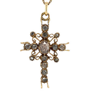 Gold pendant cross with rose diamond 14 krt