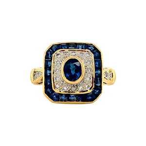 Gold ring with sapphire and diamond 18 krt