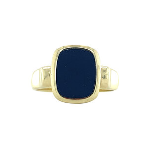 Gold signet ring with blue layer stone 14 krt