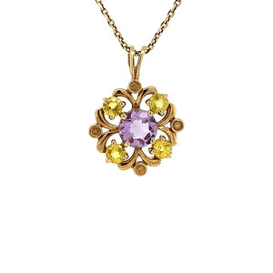 Entourage pendant with amethyst and yellow sapphire 9 krt