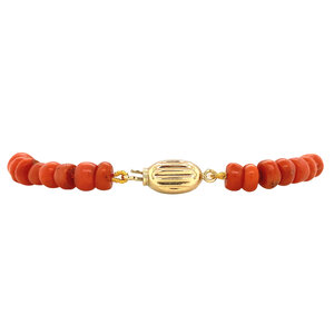 Blood coral bracelet with gold clasp 18.5 cm 14 krt