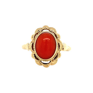 Gold ring with blood coral 14 krt