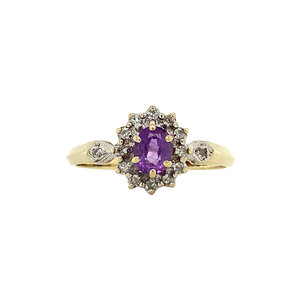 Entourage ring with amethyst and diamond 9 krt