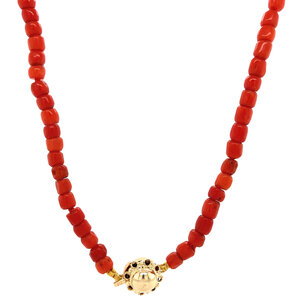 Bloedkoraal collier met gouden sluiting 44 cm 14 krt