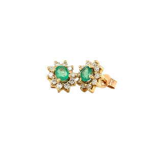 Gold earrings with emerald and diamond 14 ct
