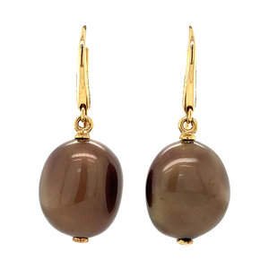 Gold earrings with brown glass 14 krt