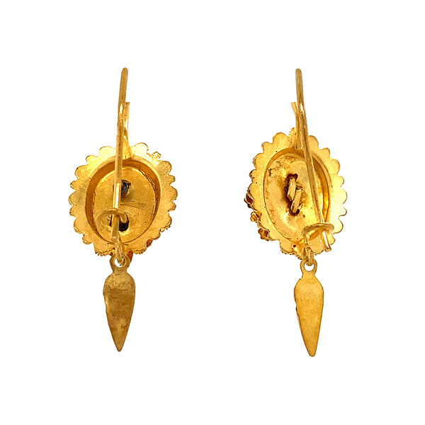 vintage Gouden oorhangers filigraan met parel 14 krt