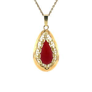 Gold pendant with blood coral 14 kt