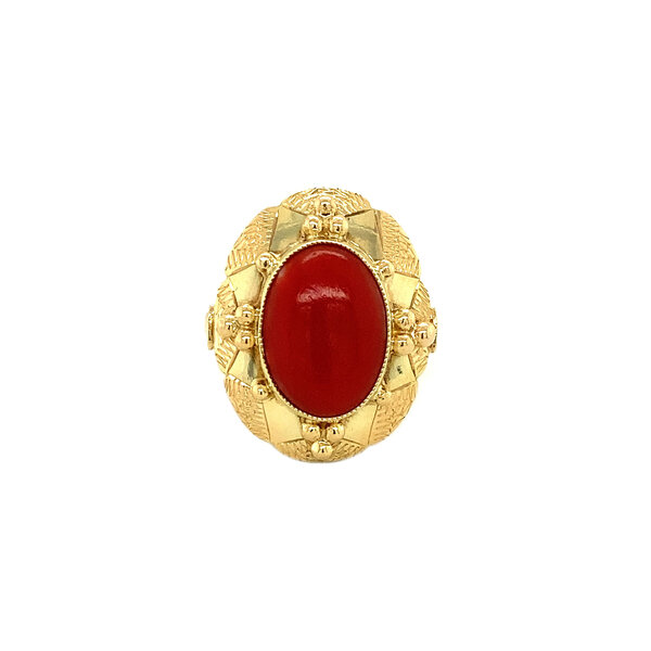 vintage Gouden ring met bloedkoraal 14 krt