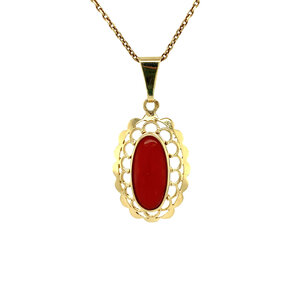 Gold pendant with blood coral 14 krt