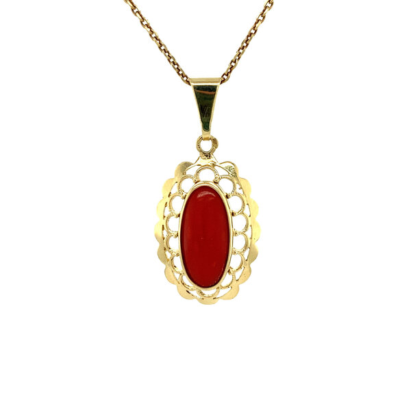 vintage Gold pendant with blood coral 14 krt