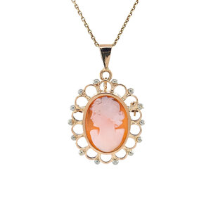 Gold pendant/brooch with cameo 18 krt