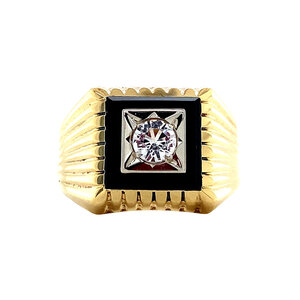 Gold ring with onyx and glass 14 krt