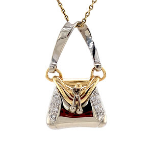 Gouden handtas hanger met diamant 14 krt
