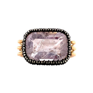 Gold ring with rose quartz and diamond 14 kt/835