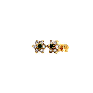 Gold ear studs with coloured stone and mossanite 18 krt