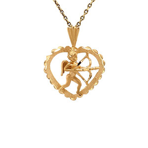 Gold heart pendant with cupid 14 krt