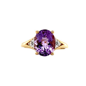 Ring met amethist en diamant 9 krt