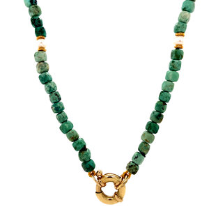 Turquoise necklace with pearl and gold clasp 14 krt