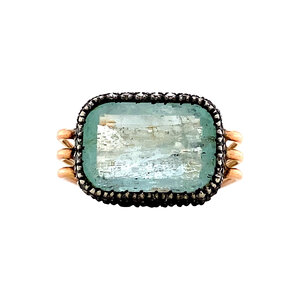 Gold ring with aquamarine and diamond 14 kt/835
