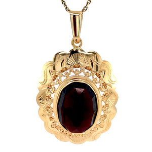 Gouden hanger met granaat 14 krt
