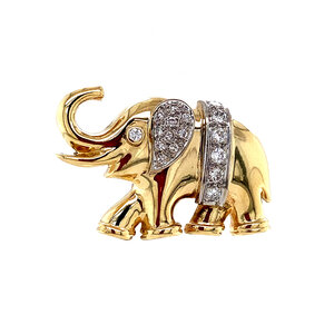 Gold elephant brooch with diamonds 14 krt