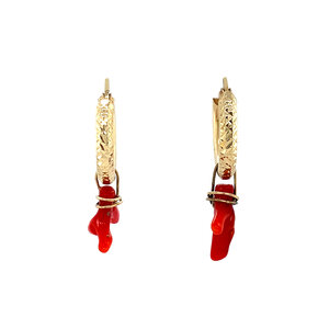 Gold earrings with blood coral 14 krt