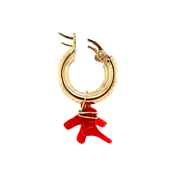 vintage Gouden oorringen met bloedkoraal 14 krt